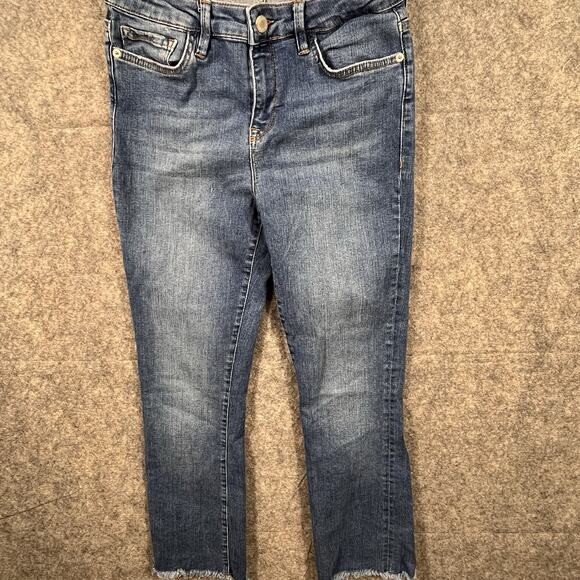 Free People Jeans Raw Straight Boot Hem Mid Rise‎ Blue 61502-16515125 Size 28 - Picture 4 of 11